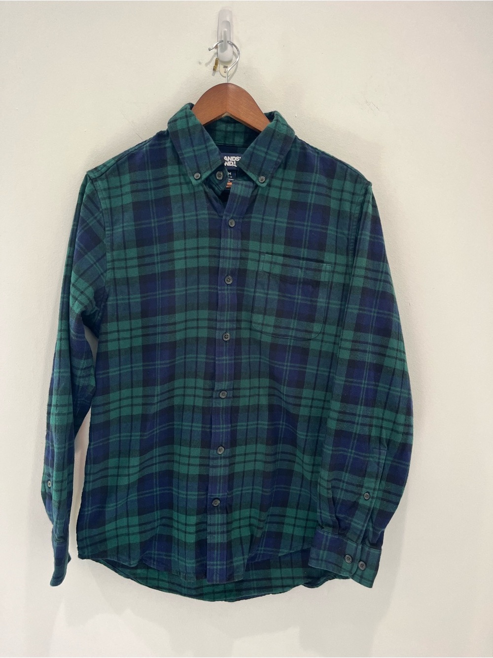 Lands' End Traditional Fit Green and Navy Plaid Button-Down Shirt